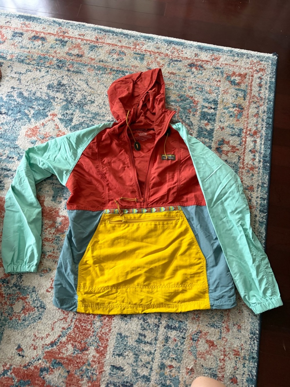 L.L. Bean Colorblock Anorak Jacket - Red, Mint, Yellow - Picture 3 of 6